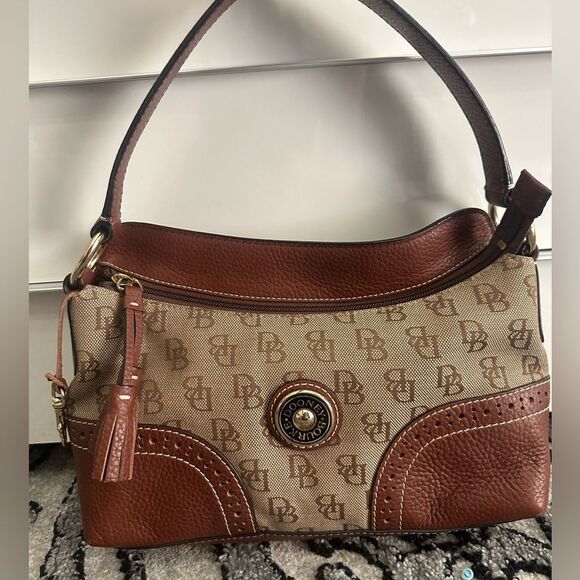 Dooney and Bourke Signature Canvas and Pebble Leather Hobo Satchel Shoulder Bag - Picture 1 of 15